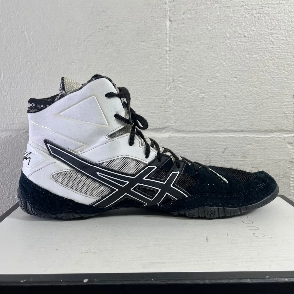 ASICS Cael Sanderson V7.0 J605Y Black White Camo Wrestling Shoes Men's 13 US‎